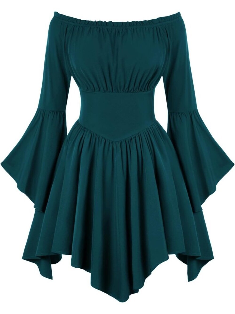 Women's Peacock Blue Bell Sleeve Off Shoulder Imported Halloween Costume Dress